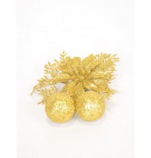 Декор новогодний шарики с листьями золото набор 2 шт